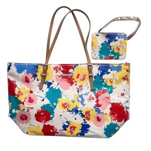 NWOT Nine West Floral Watercolor IT Girl Bag Purse Handbag Tote with Mini Bag